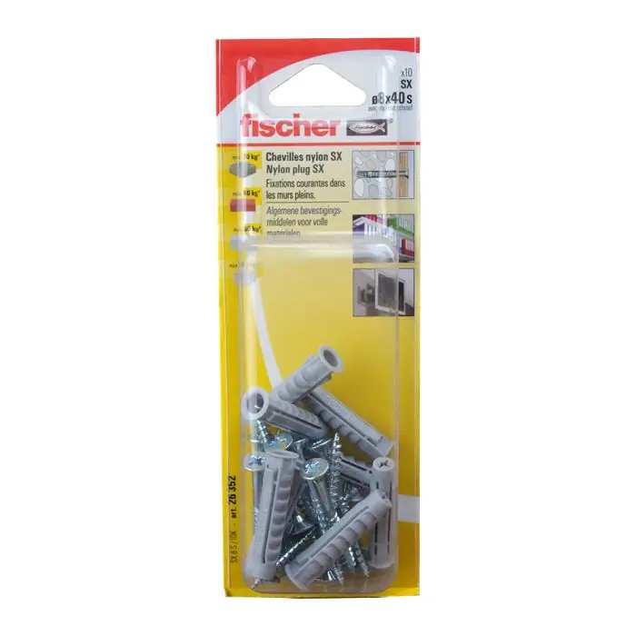 Dernière Chance 10 chevilles à expansion SX Ø8 x 40 mm avec 10 vis bois Ø5 x 50 mm - Fischer
