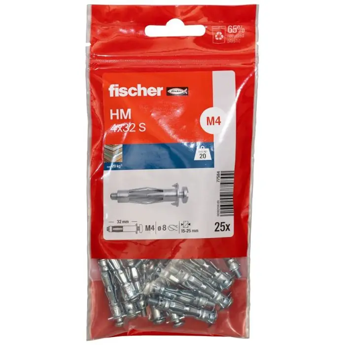 Paiement Sécurisé 25 chevilles métalliques HM 4 x 32 mm avec vis 4 x 40 mm - Fischer