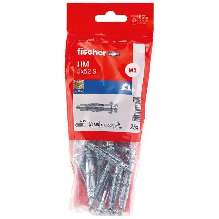 25 chevilles métalliques HM 5 x 52 mm avec vis 5 x 60 mm - Fischer Acheter Direct