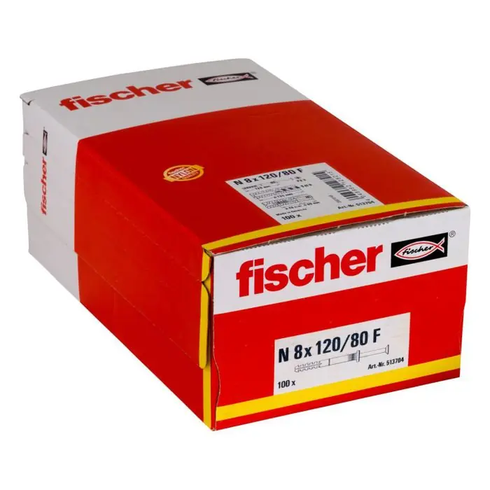 100 chevilles à frapper N Ø8 x 120 mm collerette épaisse et clou tête fraisée pour constructions métalliques – Fischer Nouvel Arrivage