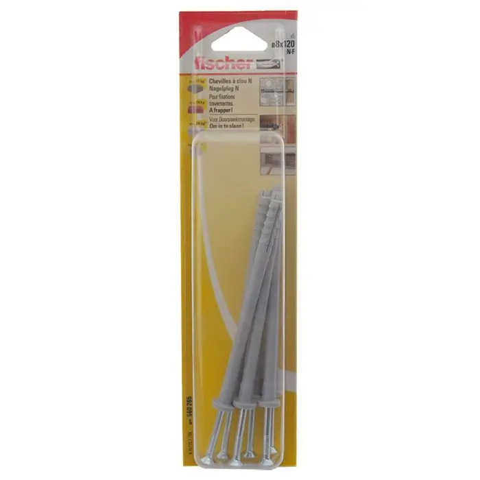 6 chevilles à frapper N Ø8 x 120 mm collerette plate et clou tête fraisée pour structures en bois - Fischer Achat Immédiat