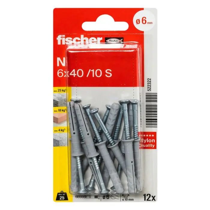 12 chevilles à frapper N Ø6 x 40 mm collerette plate et clou tête fraisée pour structures en bois – Fischer Offre Limitée