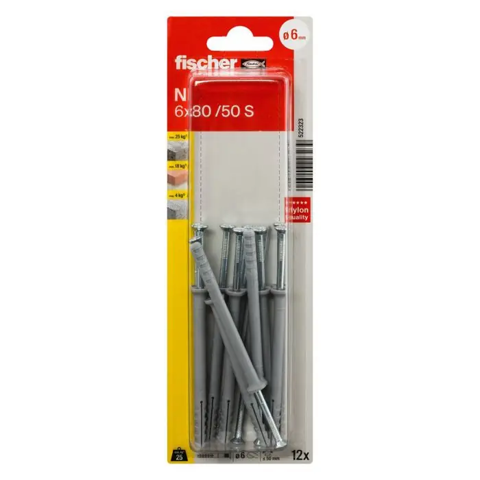 Promotion Saisonnière 12 chevilles à frapper N Ø6 x 80 mm collerette plate et vis tête fraisée pour structures en bois - Fisher