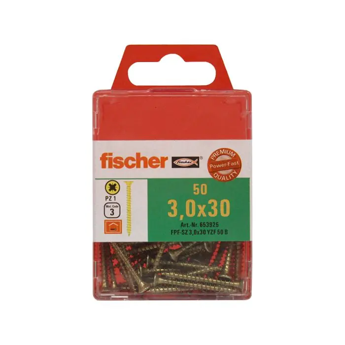Achat Immédiat 50 Vis VBA tête fraisée Power-Fast PZ1 Ø3x30 - Fischer