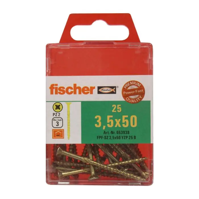 Offre Du Jour 25 Vis VBA tête fraisée Power-Fast PZ2 Ø3,5 x 50 mm filetage partiel - Fischer
