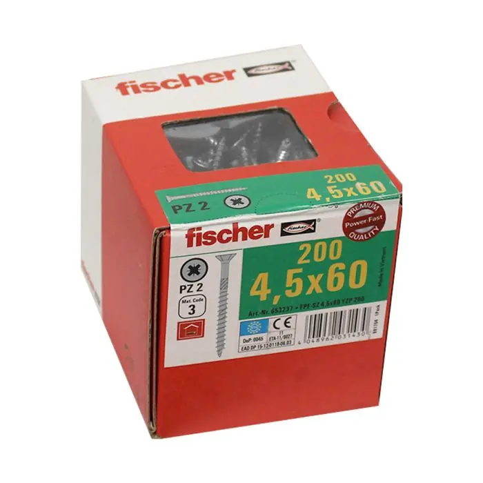 Offre Du Jour 200 Vis VBA tête fraisée Power-Fast PZ2 Ø4,5 x 60 mm filetage partiel - Fischer