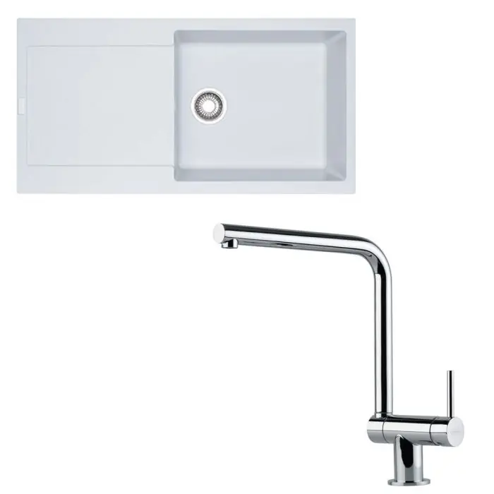 Pack évier XL Maris Fraganit blanc artic 970 x 500 x 200 mm + mitigeur Neptune rabattable - Franke Expédition Rapide