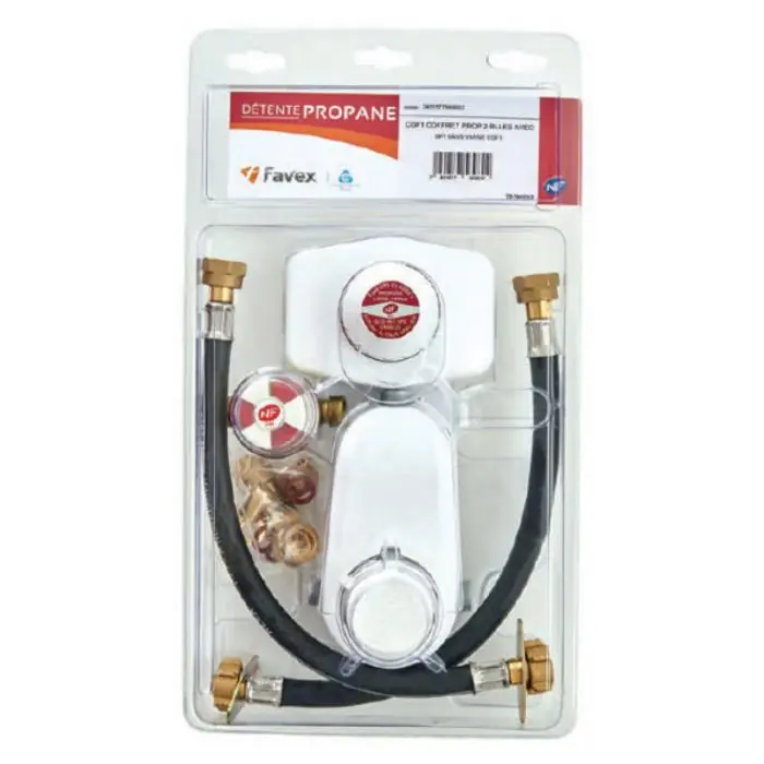 Bon Plan Coffret Propane avec inverseur 528P, détendeur SP1 1.3 kg/h 37mbar - 2 lyres 35cm- Favex