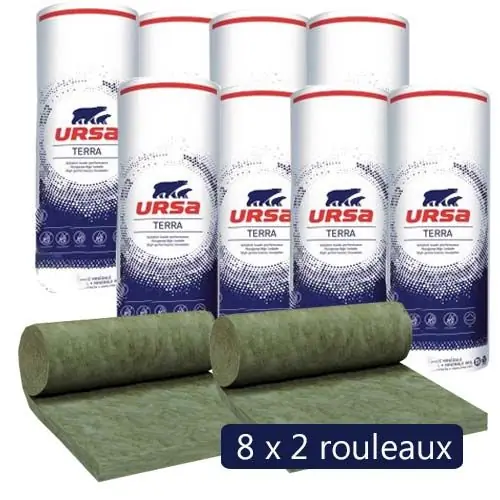 8 paquets de 2 rouleaux laine de verre URSA Hometec 32 MOB – Ep. 145mm – 24.40 m² – R 4.50 Top Vente