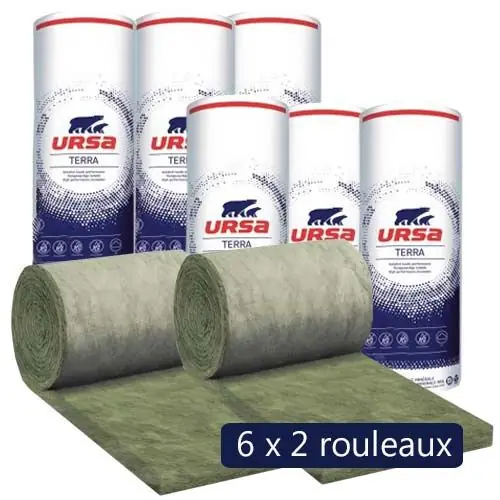 Quantité Limitée 6 paquets de 2 rouleaux laine de verre URSA Façade 32 R - Ep. 181mm - 19,44m² - R5.65