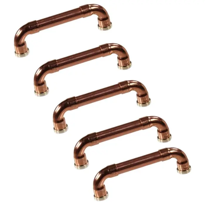 Lot de 5 Poignées de meuble cuivre "Industriel" - Entraxe 96mm Ø12 - Arcanaute Dernière Chance