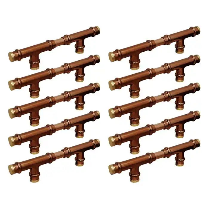 Lot de 10 - Poignée Matière Cuivre Laiton "Rétro Té" Entraxe 96 mm Ø12 - Arcanaute Promotion