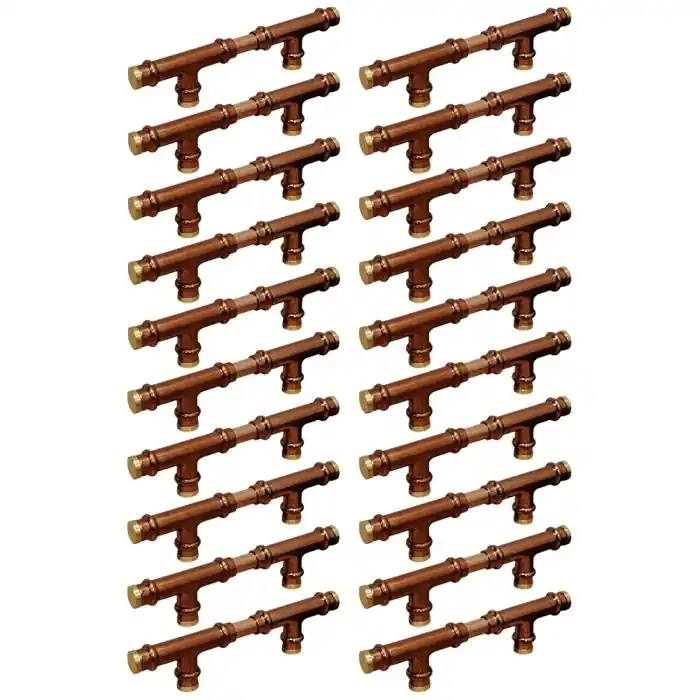 Lot de 20 - Poignée Matière Cuivre Laiton "Rétro Té" Entraxe 96 mm Ø12 - Arcanaute Solde