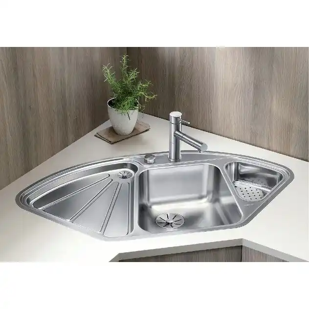Évier de cuisine en inox Blanco Delta-IF – inox satiné – L 1056 x l 575 x P 175/120 mm – sous-meuble 90×90/70cm – Blanco Nouveauté