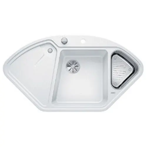 Haute Qualité Évier de cuisine BlancoDelta II – Blanc – sous-meuble 90x90x80 cm – L 1057 x l 575 x P 183/120 mm + vide-sauce – Blanco