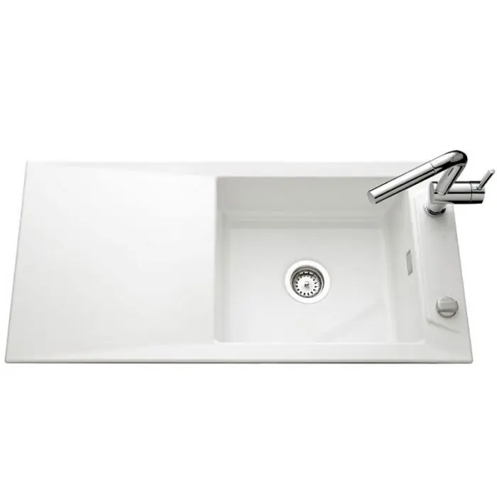 Top Vente Évier de cuisine blanc brillant SIRO – L 1000 x l 490 x P 200 mm – sous-meuble 60 cm – Aquatop