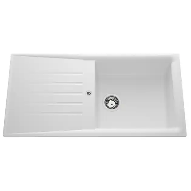 Achat Immédiat Évier de cuisine blanc SLAVE – L 1000 x l 500 x P 185 mm – sous-meuble 60 cm – Aquatop