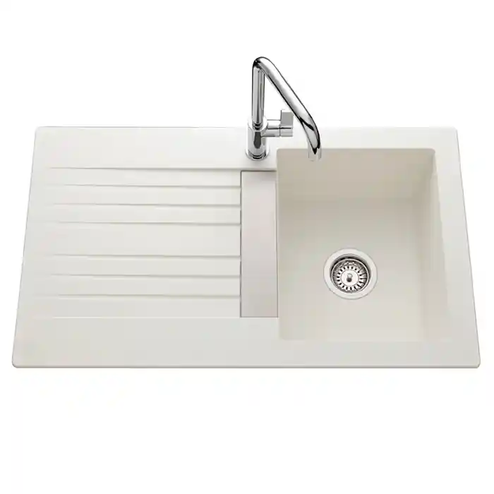 Évier de cuisine blanc TREVISE – L 860 x l 500 x P 195 mm – sous-meuble 45 cm – Aquatop Haute Qualité