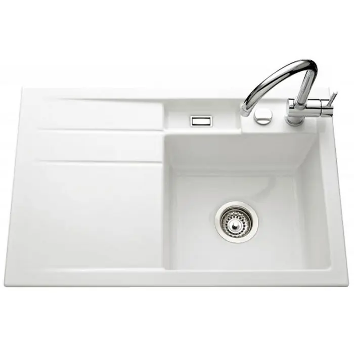 Évier de cuisine blanc brillant BELA – égouttoir à droite – L 780 x l 510 x P 200 mm – sous-meuble 45 cm – Aquatop Haute Qualité