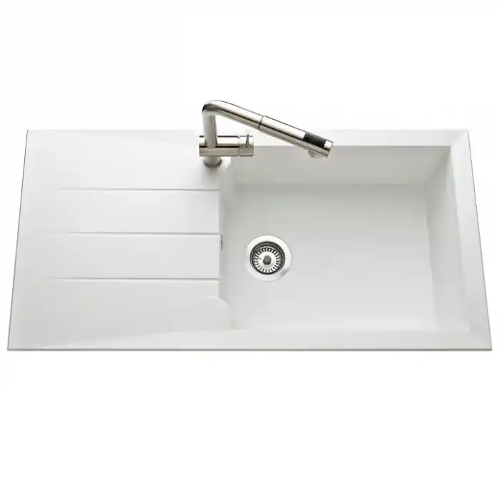 Évier de cuisine blanc MAJORQUE – L 1000 x l 500 mm X P 215 – sous-meuble 50 cm – Aquatop Dernière Chance