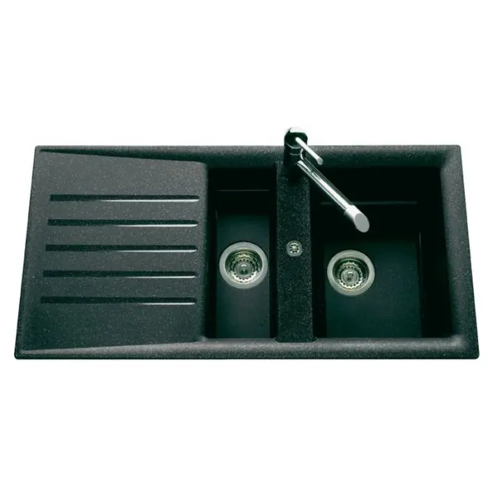 Haute Qualité Évier de cuisine Naturalite SLAVE – L 980 x l 500 x P 185 mm – Noir – Aquatop