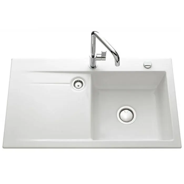 Pas Cher Évier de cuisine blanc brillant STEMA égouttoir à droite – L 900 x l 510 x P 200 mm – sous-meuble 60 cm – Aquatop