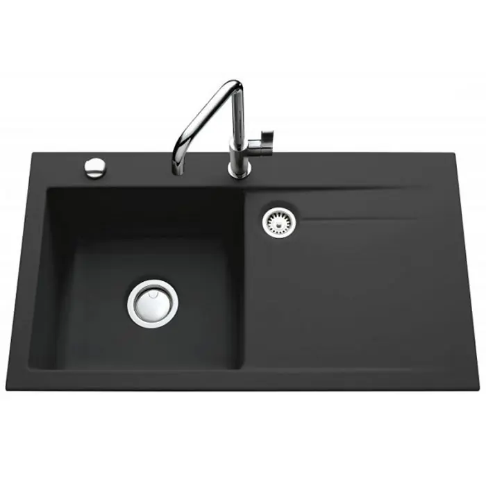 Achat Immédiat Évier de cuisine gris anthracite STEMA égouttoir à gauche – L 900 x l 510 x P 200 mm – sous-meuble de 60 cm – Aquatop