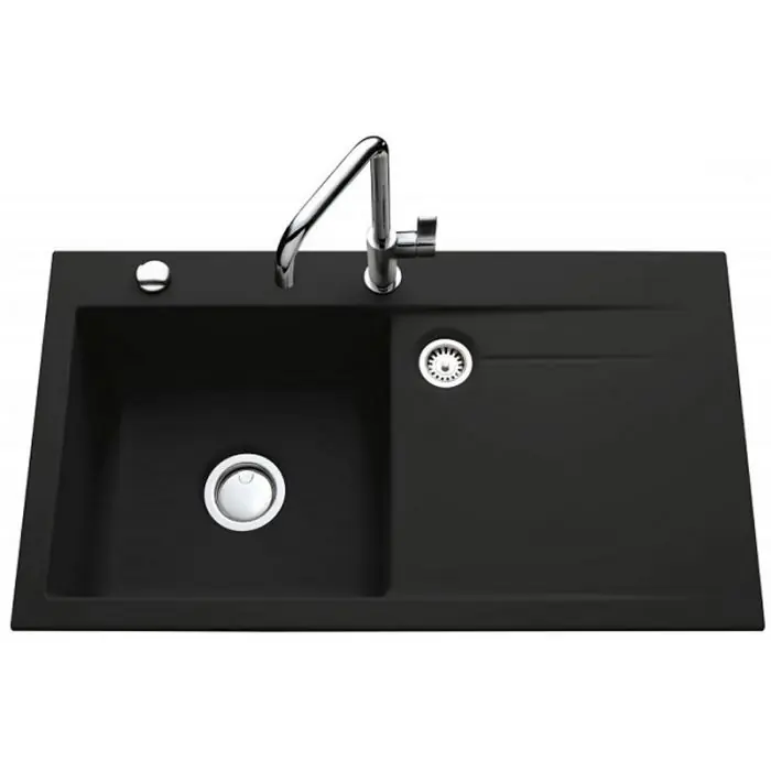 Évier de cuisine nigra STEMA égouttoir à gauche – L 900 x l 510 x P 200 mm – sous-meuble 60 cm – Aquatop Réduction