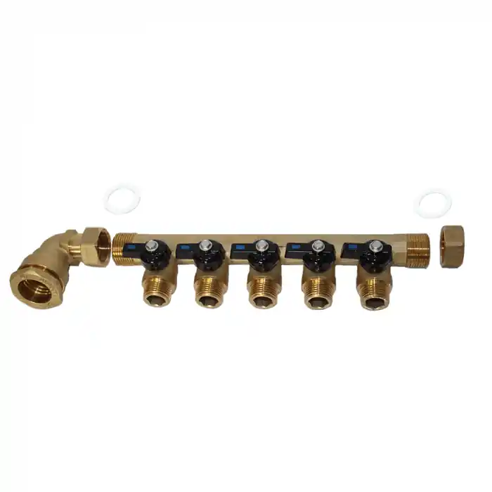 Pack collecteur sanitaire eau-froide 3/4‘‘ (20/27) 5 départs mâle 1/2" (15/21) - alimentation PEHD Ø25 Remise