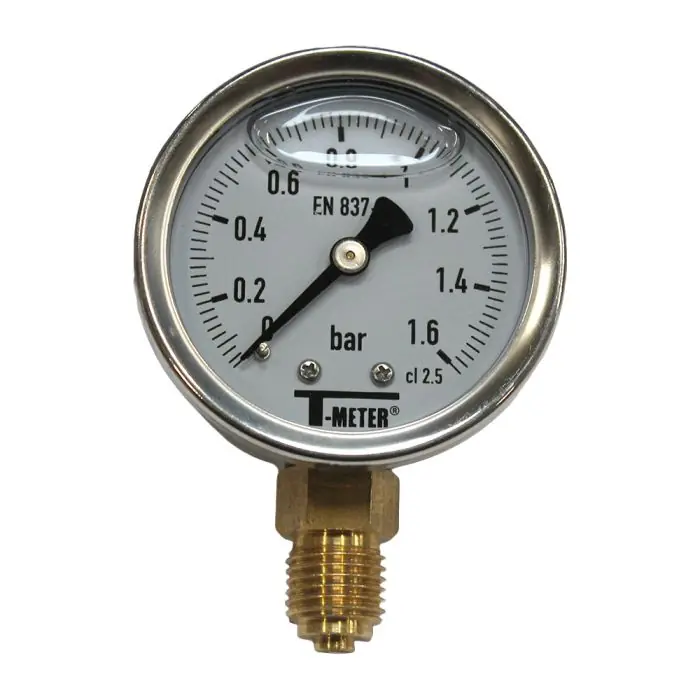 Manomètre boitier inox à bain de glycérine RADIAL Mâle 1/4" (8/13) - Pression 0 / 1,6 bar - Sferaco Top Vente