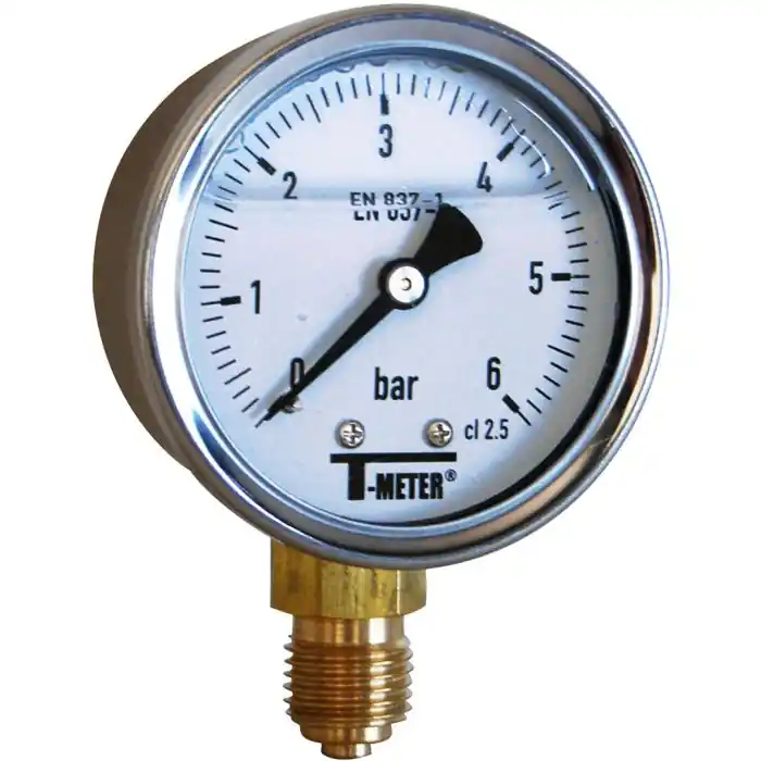 Remise Manomètre boitier inox à bain de glycérine RADIAL Mâle 1/4" (8/13) - Pression 0 / 4 bar - Sferaco