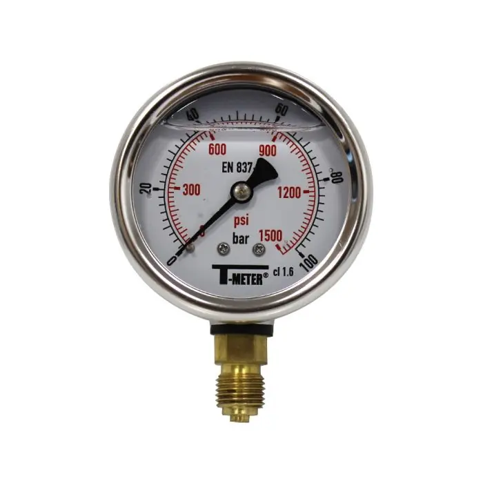 Vente Flash Manomètre boitier inox à bain de glycérine RADIAL Mâle 1/4&Prime; (8/13) – Pression 0 / 100 bar – Ø63 – Sferaco