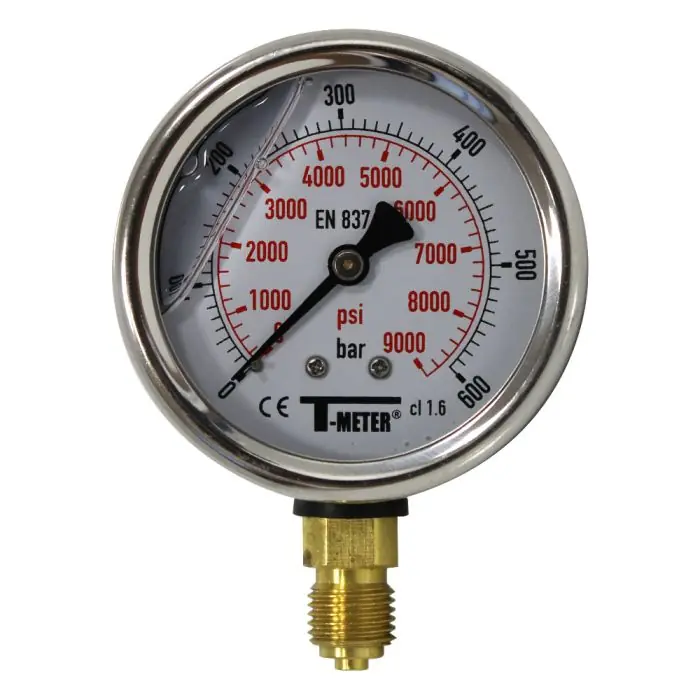 Prix Réduit Manomètre boitier inox à bain de glycérine RADIAL Mâle 1/4" (8/13) - Pression 0 / 600 bar - Ø63 - Sferaco