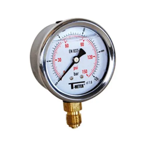 Réduction Manomètre boitier inox à bain de glycérine RADIAL Mâle 1/2" (15/21) - Ø100 - Pression 0 / 4 bar - Sferaco
