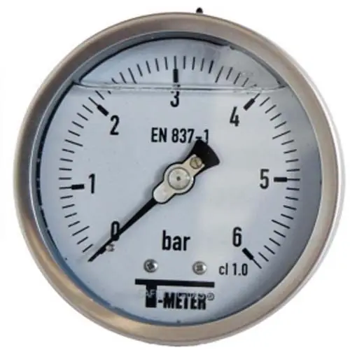 Manomètre TOUT Inox à bain de glycérine AXIAL Mâle 1/2" (15/21) - Ø100 - Pression 0 / 1.6 bar - Sferaco Commander Vite