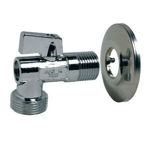 Vanne à sphère équerre laiton chromé machine à laver M1/2" (15/21) avec rosace - sortie M3/4" (20/27) - Sferaco Jusqu'à Épuisement Des Stocks