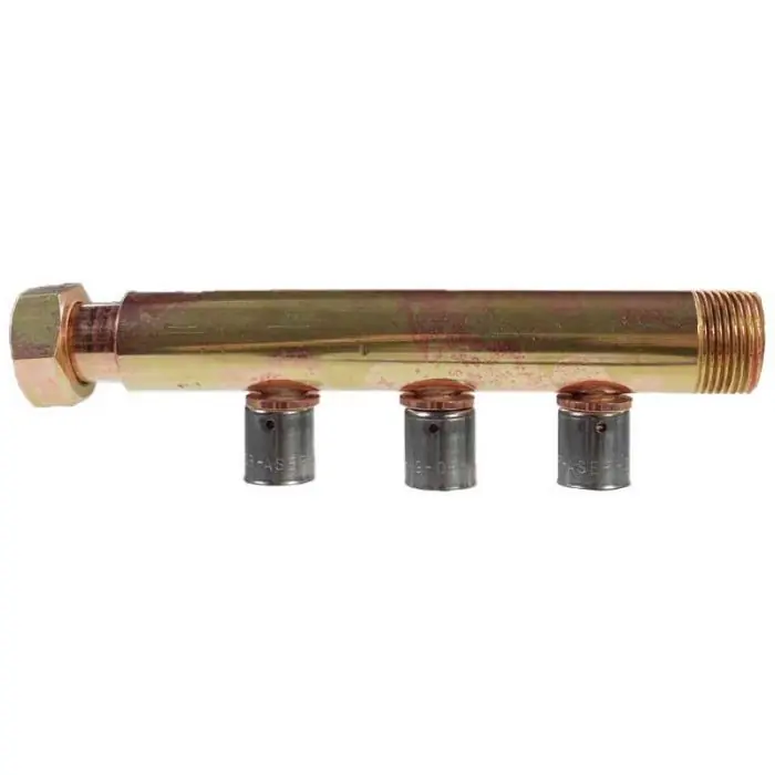 Collecteur à Sertir PER entraxe 40mm Ø3/4" (20/27) Mâle Femelle écrou libre - 3 Piquages Ø12 avec ses Bagues - Arcanaute Réduction