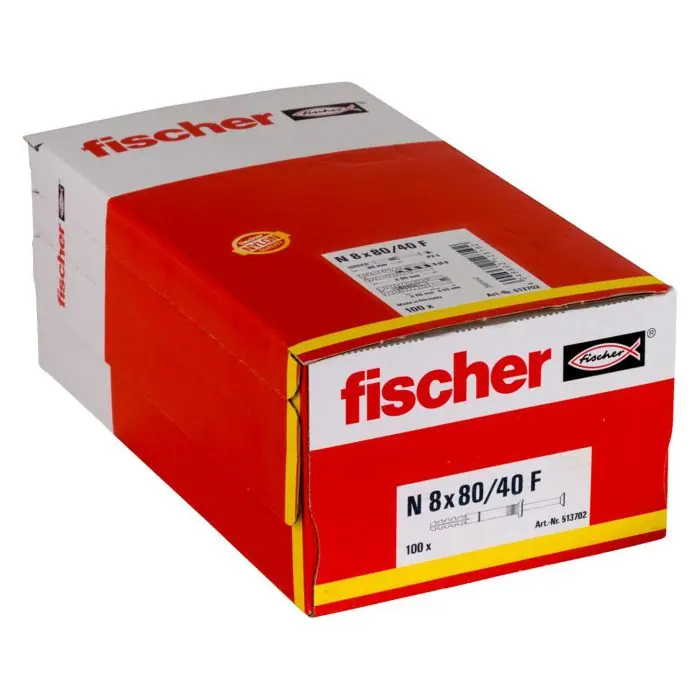 100 chevilles à frapper N Ø8 x 80 mm collerette épaisse et clou tête fraisée pour constructions métalliques – Fischer Bon Marché