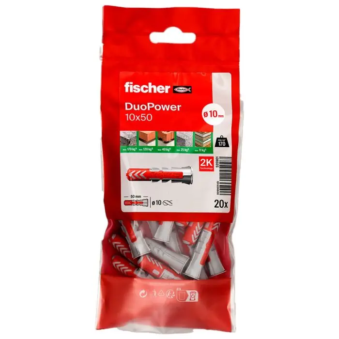 Pas Cher 20 chevilles bi-matière DUOPOWER Ø10 x 50 mm sans vis – Fischer