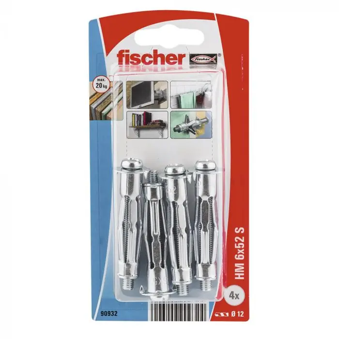 Authentique 4 chevilles métalliques à expansion HM Ø6 x 52 mm S avec vis – Fischer