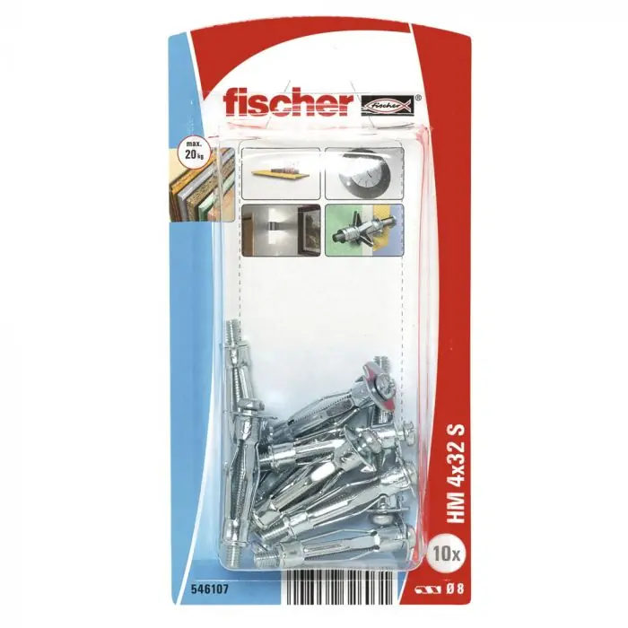 10 chevilles métallique pour corps creux HM Ø4 x 32 mm S BP K NV avec vis métrique – Ficher Réduction