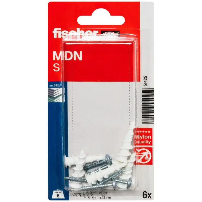 Authentique 6 chevilles MDN Ø12 x 30 mm – mini GK – Fischer