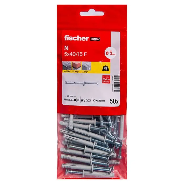 Pas Cher Sachet de 50 chevilles à frapper N Ø5 X 40 mm collerette plate et clou tête plate pour constructions métalliques – Fischer