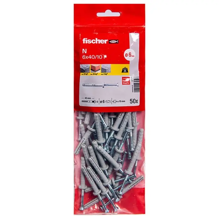 Acheter En Ligne 50 chevilles à frapper N Ø6 X 40 mm collerette plate avec clou tête plate pour constructions métalliques – Fischer