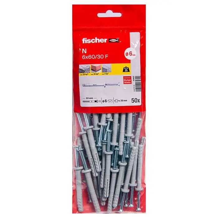 Certifié 50 chevilles à frapper N Ø6 X 60 mm collerette plate et clou tête plate pour constructions métalliques – Fischer