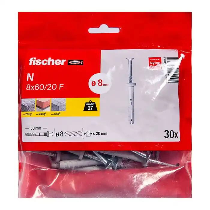 30 chevilles à frapper N Ø8 X 60 mm collerette plate et clou tête plate pour constructions métalliques – Fischer Meilleur Prix