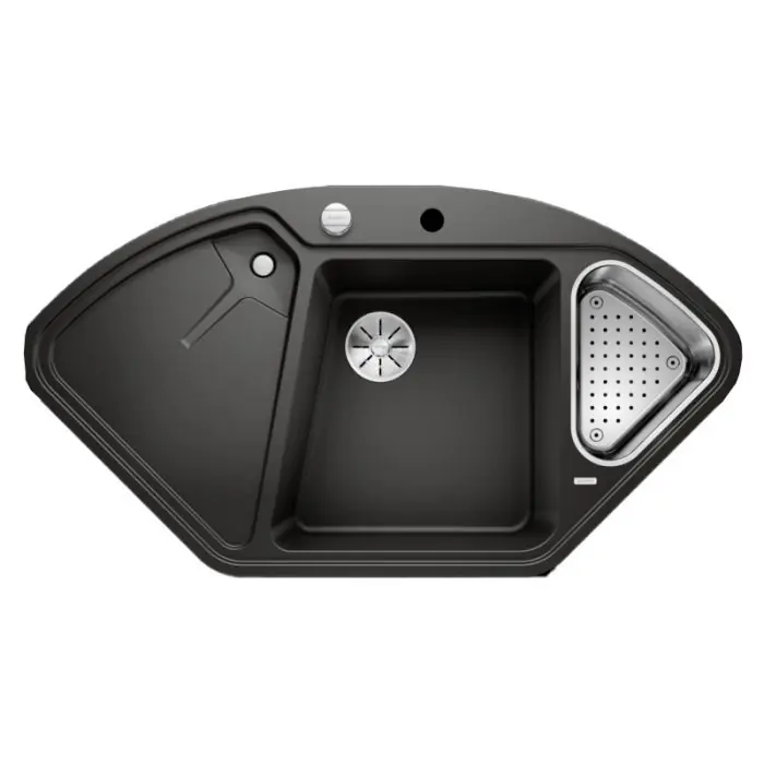 Évier de cuisine BlancoDelta II – Noir – Sous-meuble 90x90x80 cm – 1057 x 575 x 183/120 mm + vide-sauce – Blanco Petit Prix