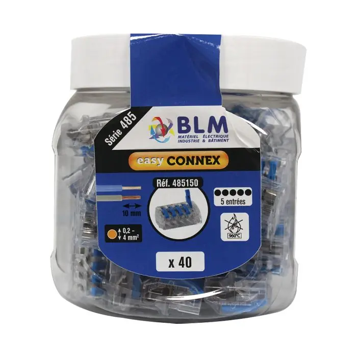 Boîte de 40 Connecteurs à leviers transparents 5 entrées (boîtes réutilisable) pour fils souple/semi-rigide et rigides de 0,2 à 4 mm² – BLM Prix Bas