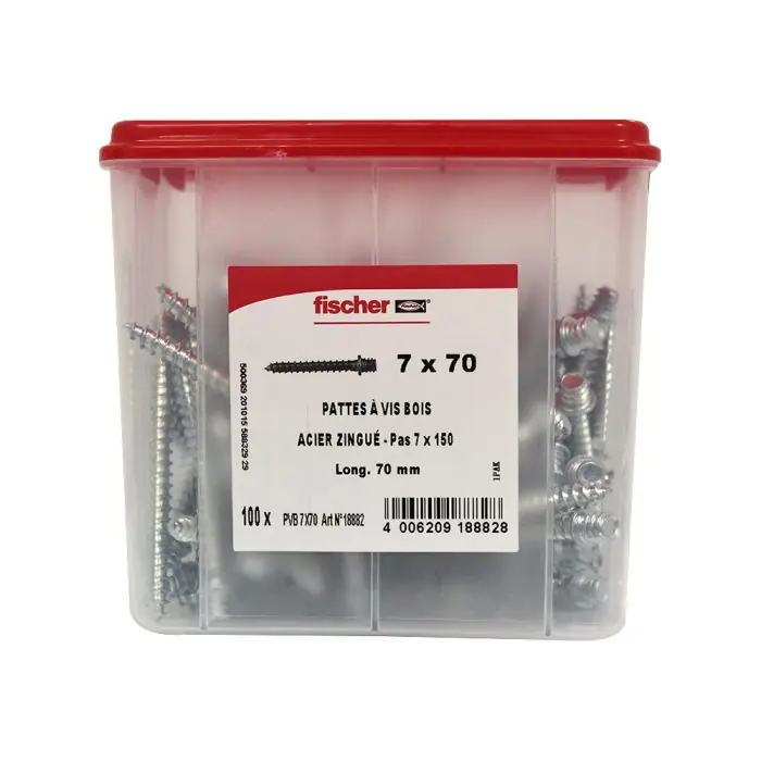 100 pattes à vis bois 7×150 – 7 x 70 mm – Fischer Bon Plan