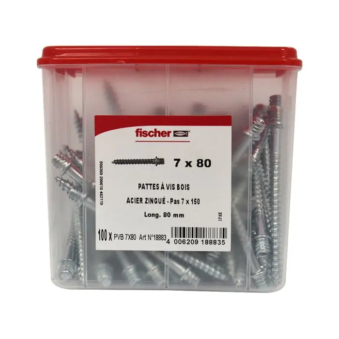 100 pattes à vis bois 7×150 – 7 x 80 mm – Fischer Commander Vite